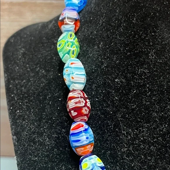 Vintage Murano Millefiori Italian Colorful Glass Graduated Bead Necklace - Picture 5 of 15